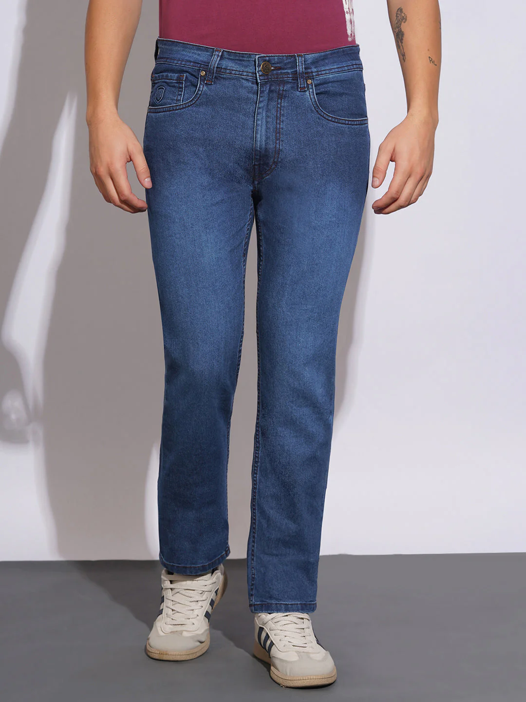 Mid Tone Straight Fit Jeans for Men by Being Human Clothing
