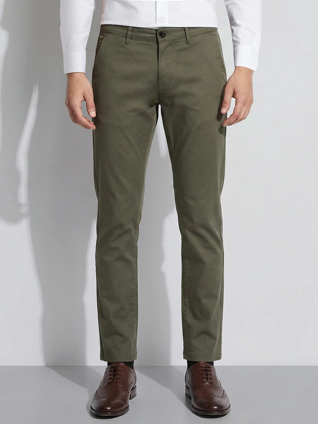 Military Green Slim Fit Men's Mid Rise Chinos by Being Human Clothing
