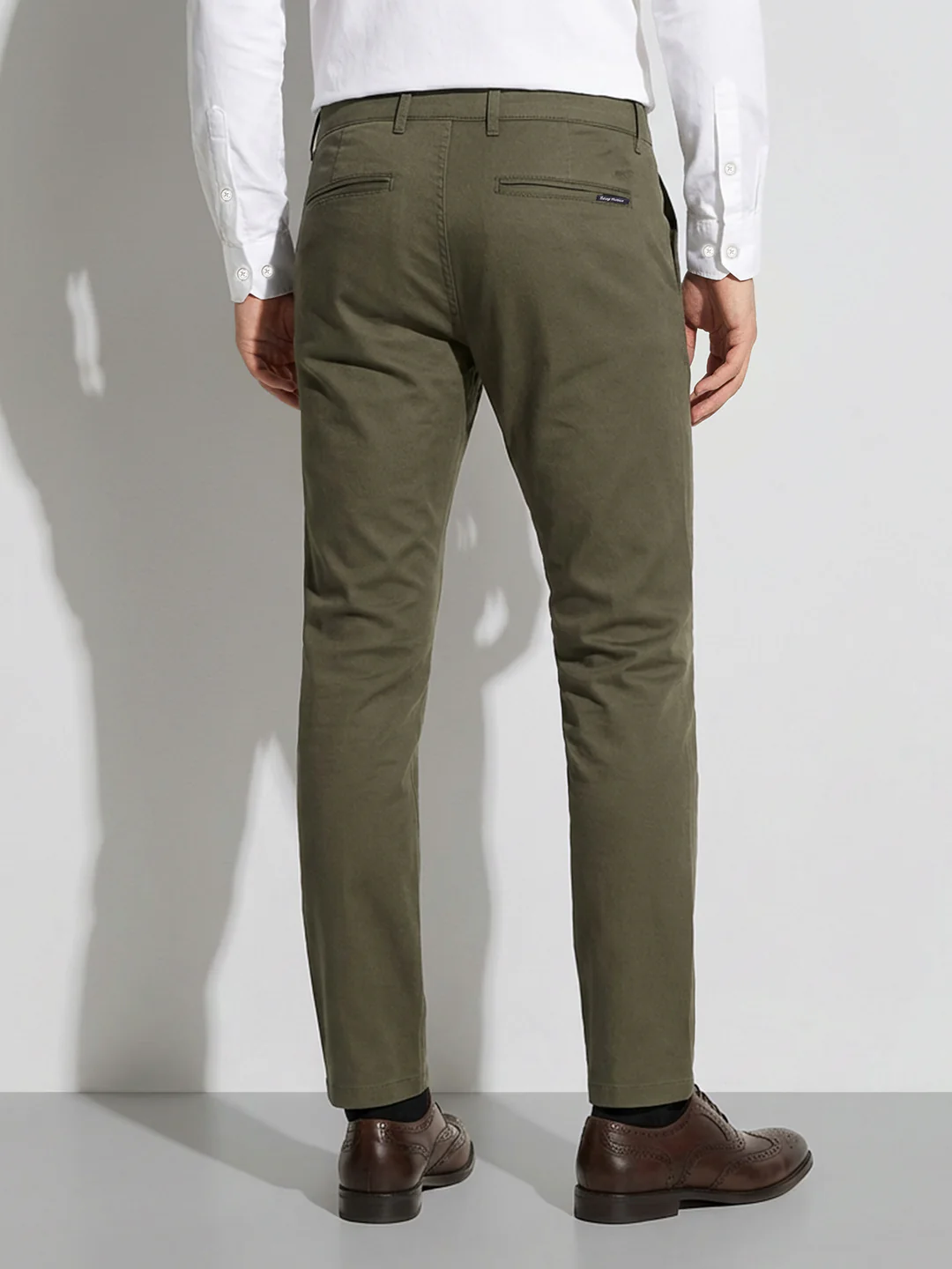 Military Green Slim Fit Men's Mid Rise Chinos by Being Human Clothing - Image 3