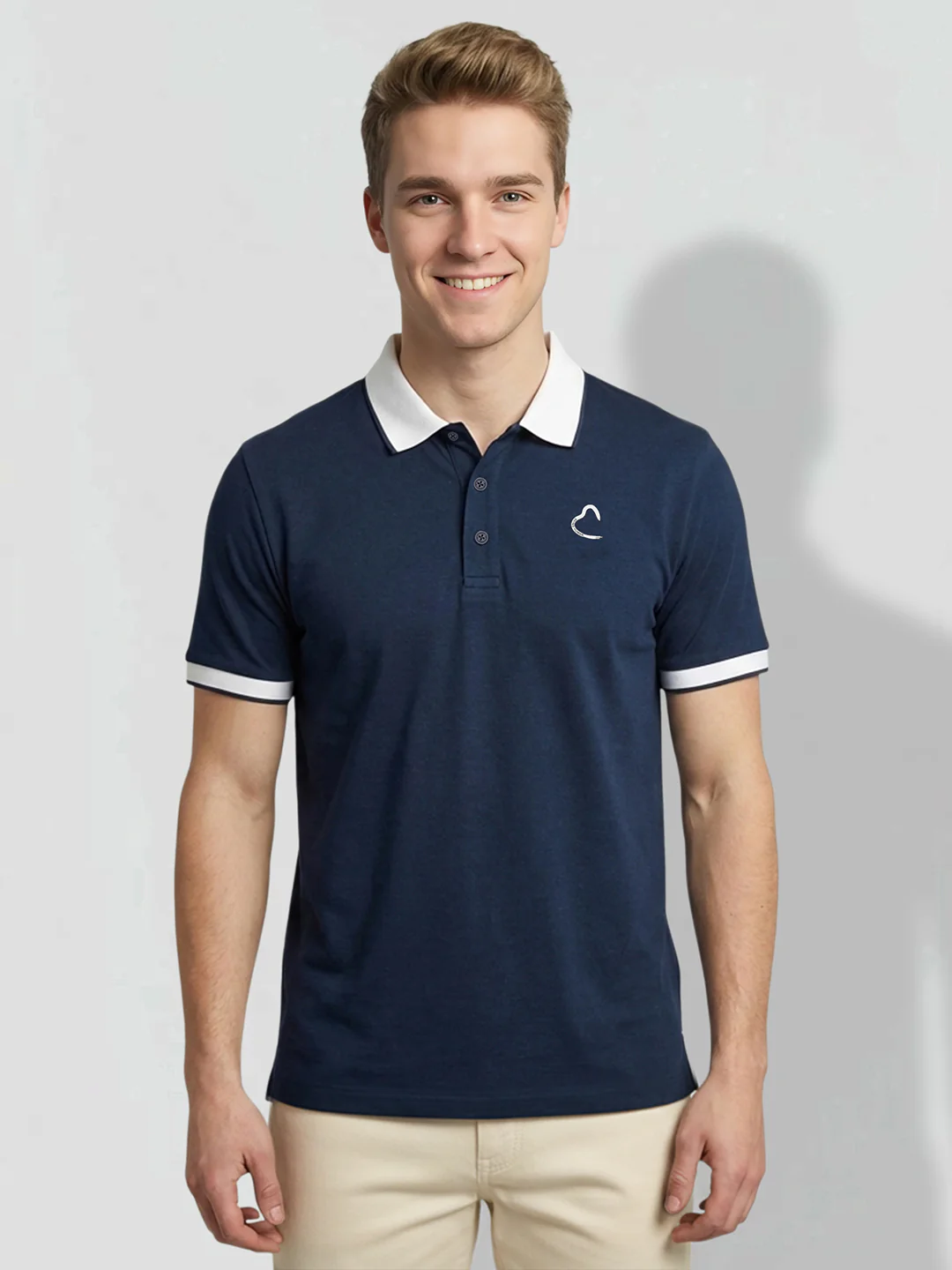 Navy Blue Men's Contrast Collar Polo T-Shirt by Being Human Clothing
