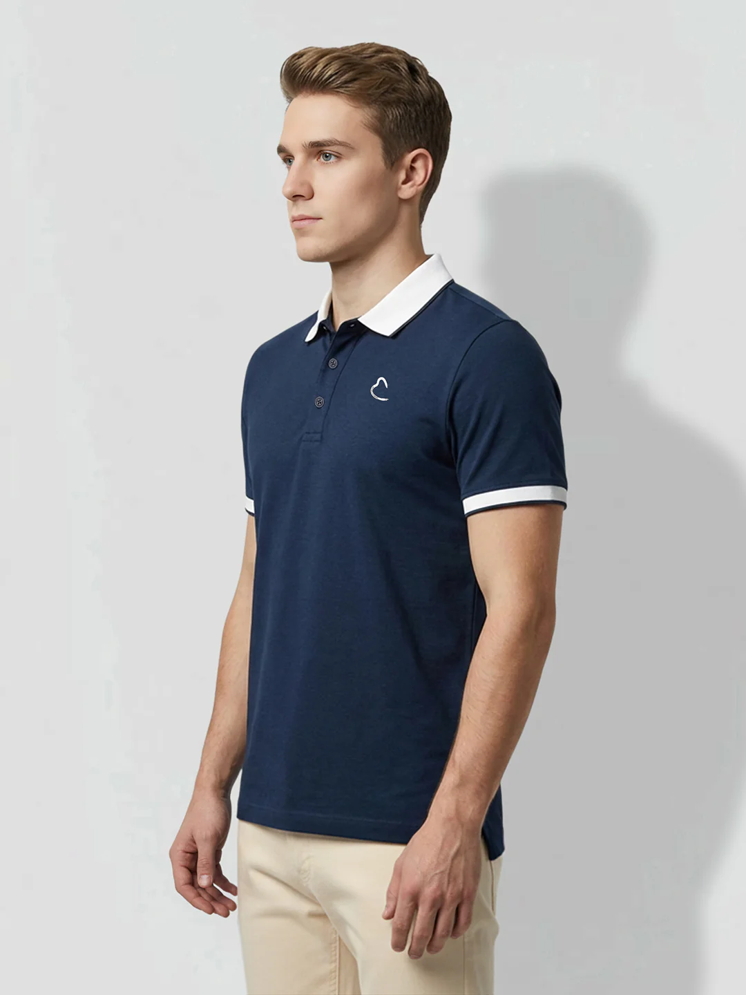 Navy Blue Men's Contrast Collar Polo T-Shirt by Being Human Clothing - Image 2