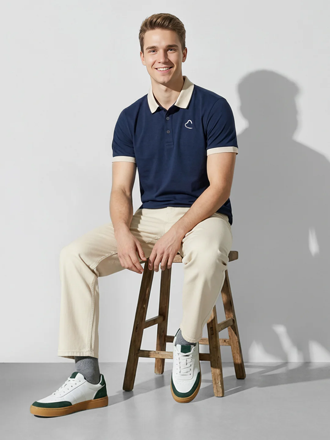 Navy Blue Men's Contrast Collar Polo T-Shirt by Being Human Clothing - Image 4