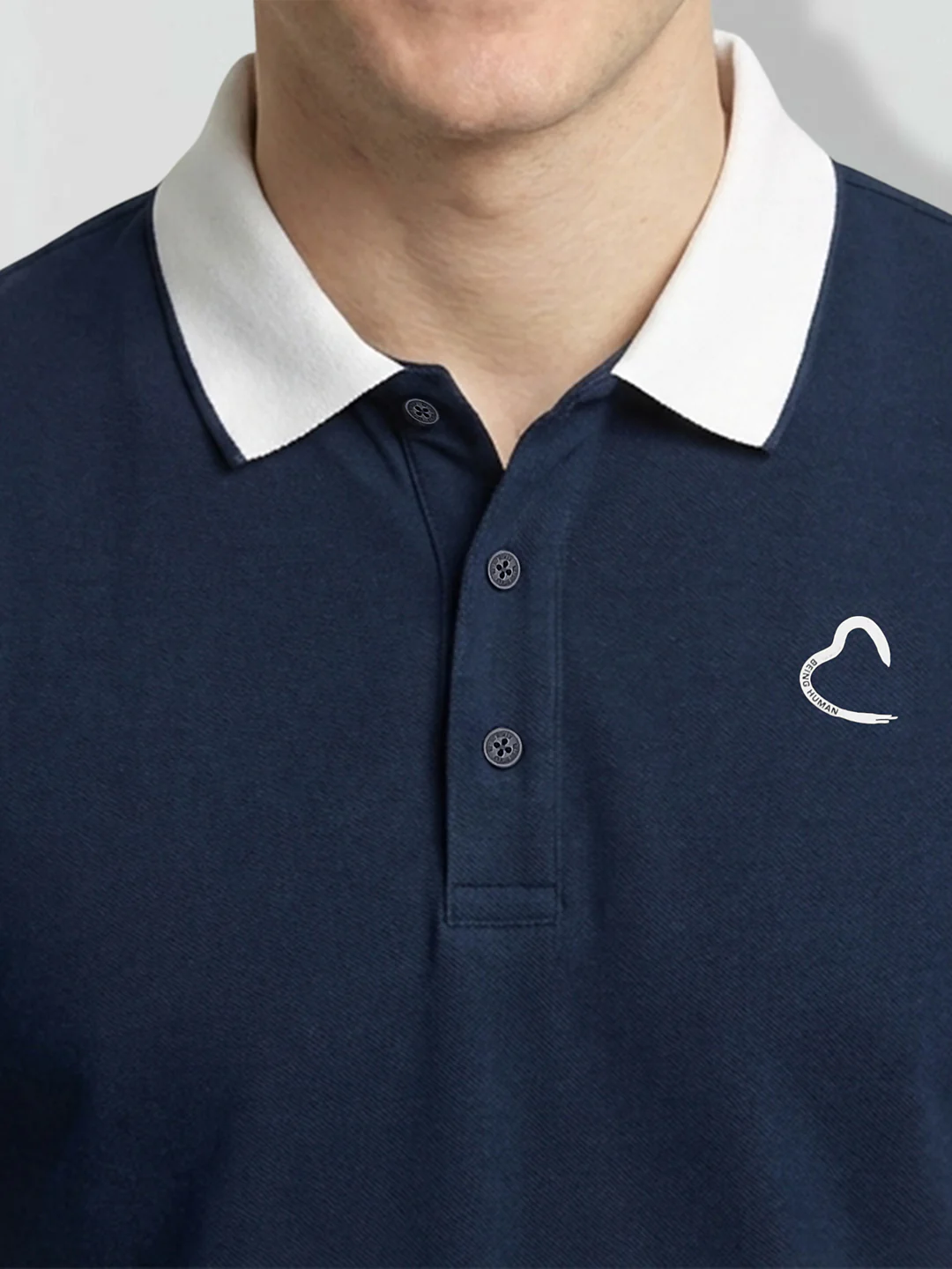Navy Blue Men's Contrast Collar Polo T-Shirt by Being Human Clothing - Image 5