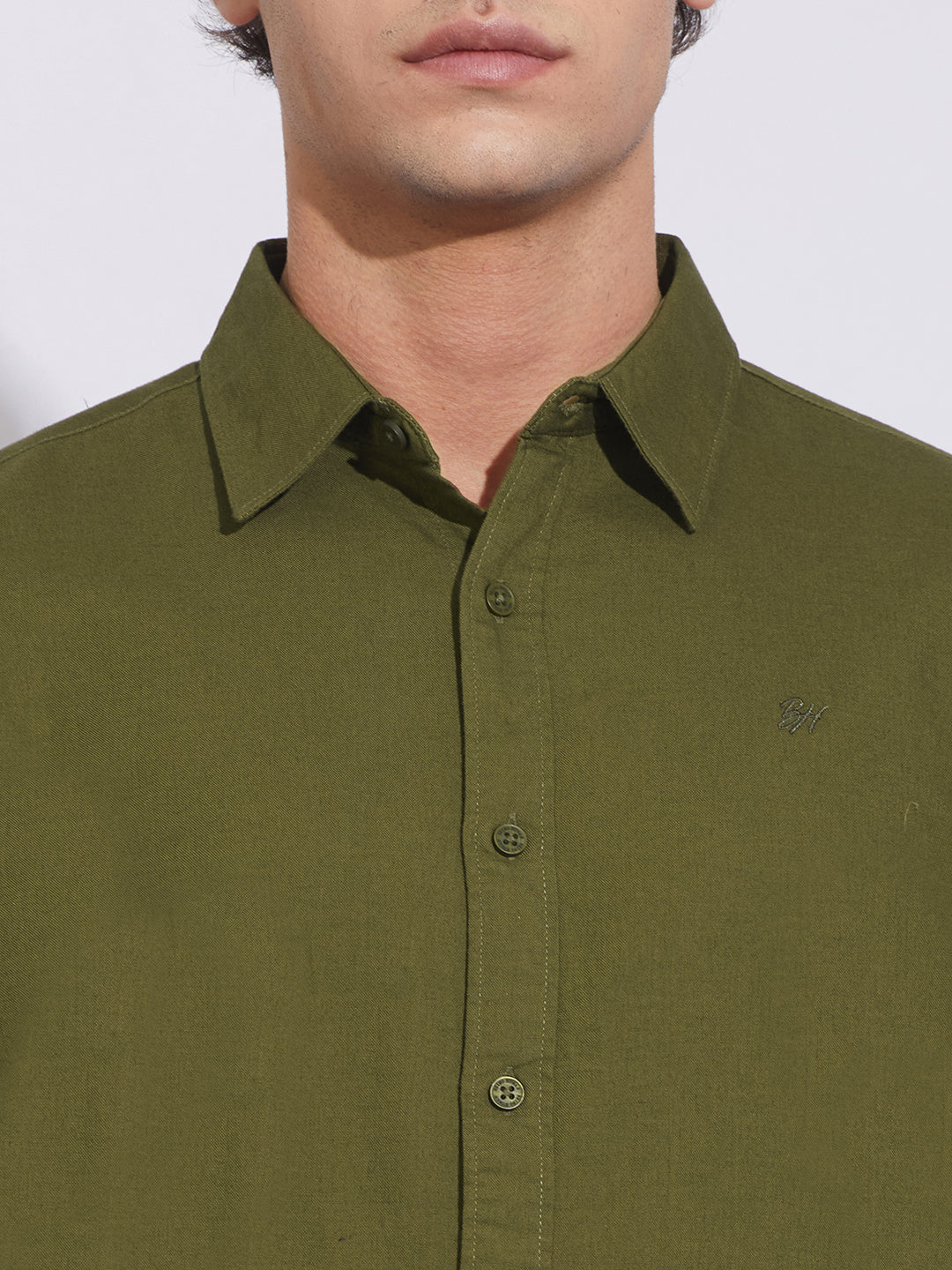 Olive Moderno Fit Regular Collar Shirt for Men by Being Human Clothing - Image 5