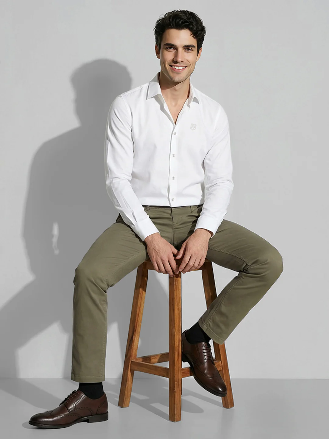 Olive Slim Fit Men's Mid Rise Chinos by Being Human Clothing - Image 4