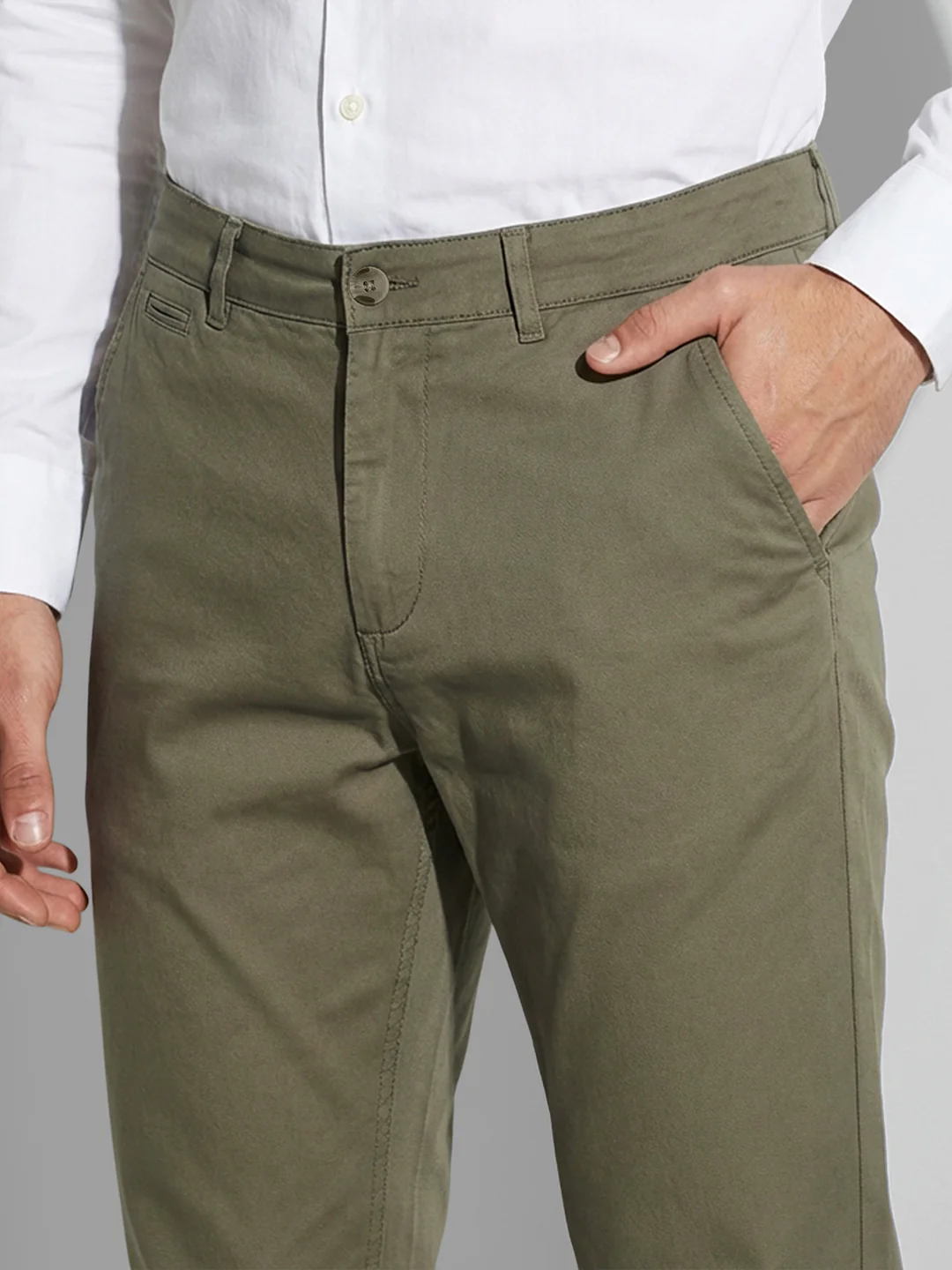 Olive Slim Fit Men's Mid Rise Chinos by Being Human Clothing - Image 5