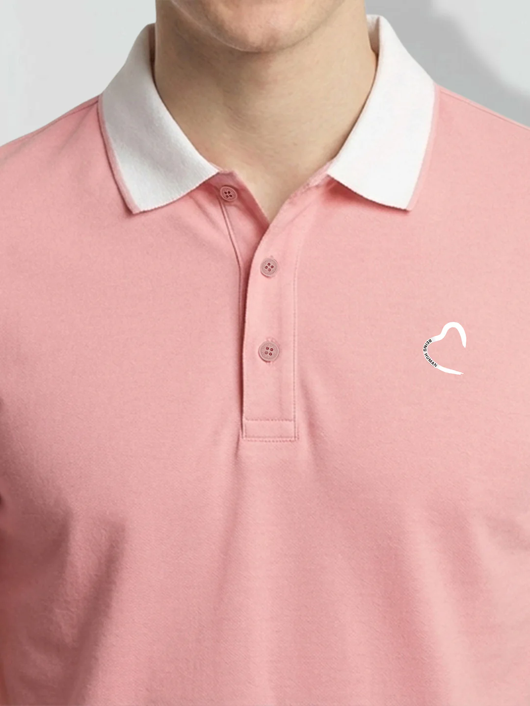 Pink Contrast collar Men's Polo Collar T-Shirt by Being Human Clothing - Image 5