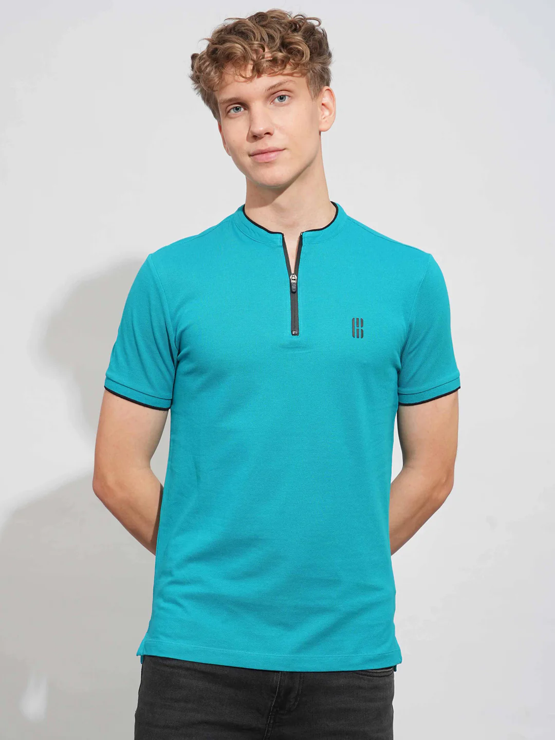 Teal Regular Fit Men's Polo T-Shirt by Being Human Clothing