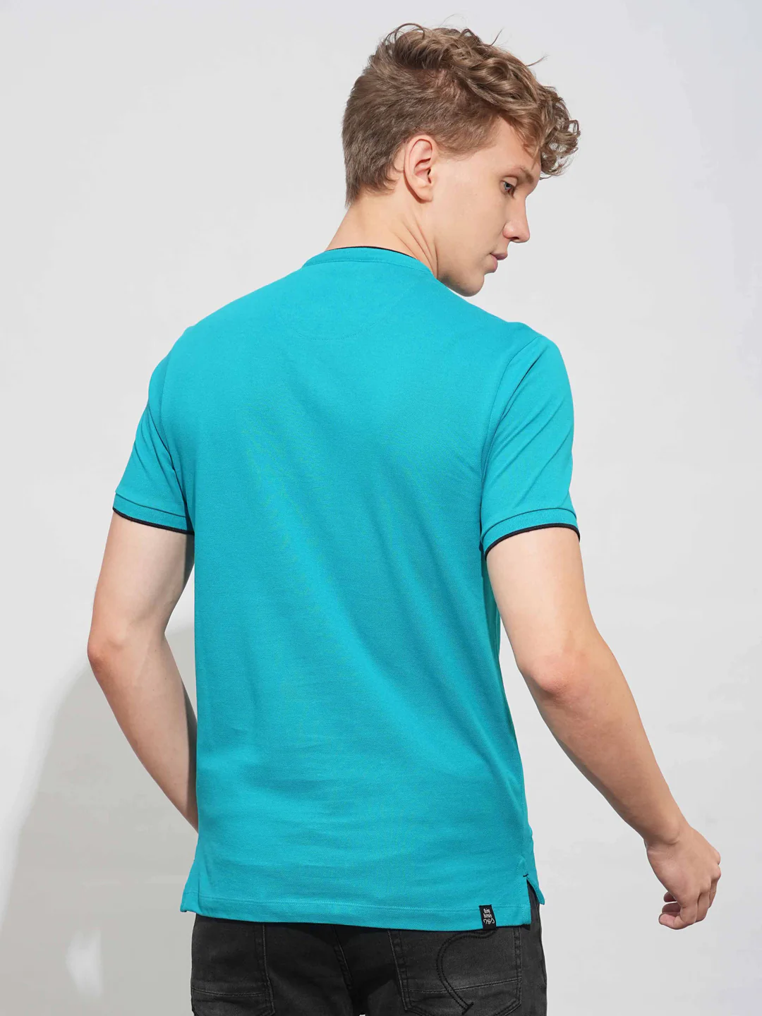Teal Regular Fit Men's Polo T-Shirt by Being Human Clothing - Image 3