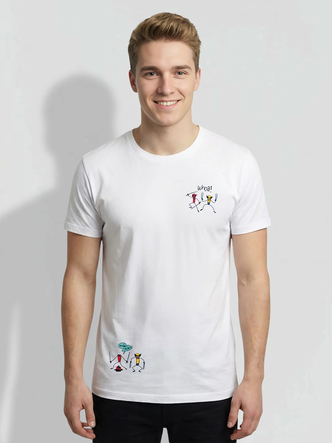 White Men's Deadpool Vs Wolverine Graphic T-Shirt by Being Human Clothing