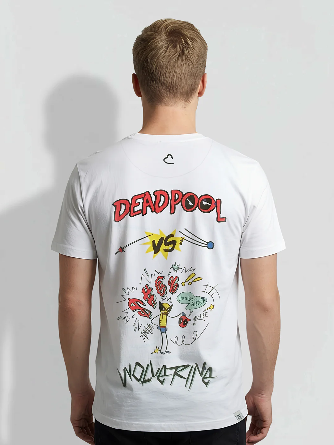 White Men's Deadpool Vs Wolverine Graphic T-Shirt by Being Human Clothing - Image 3