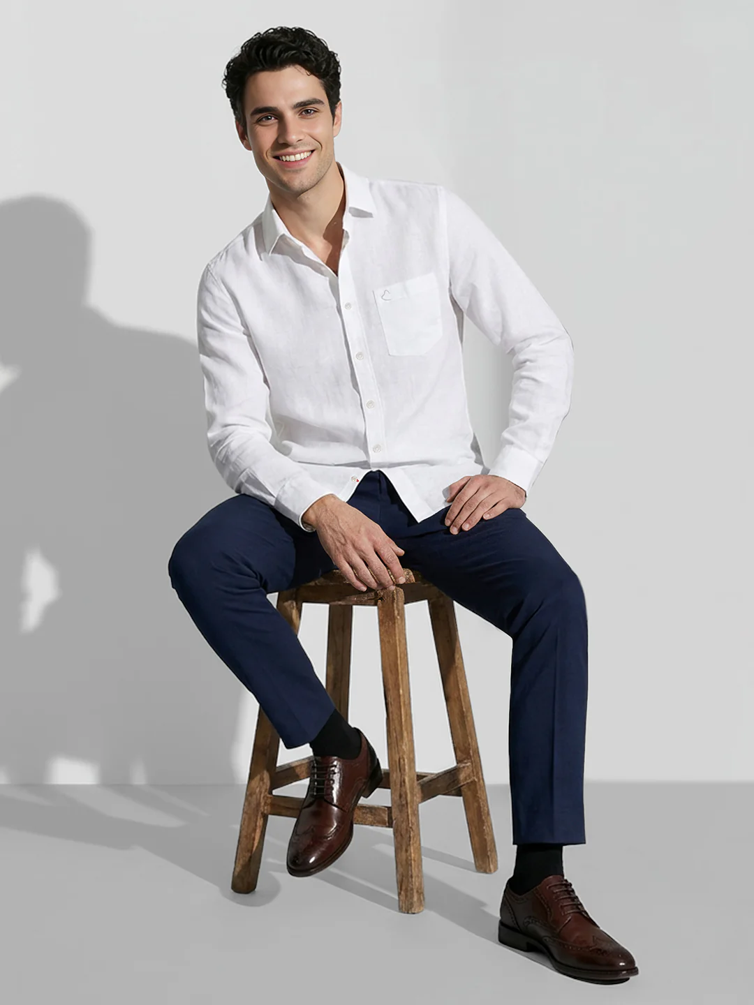White Moderno Fit Men's Long Sleeve Shirt by Being Human Clothing - Image 4