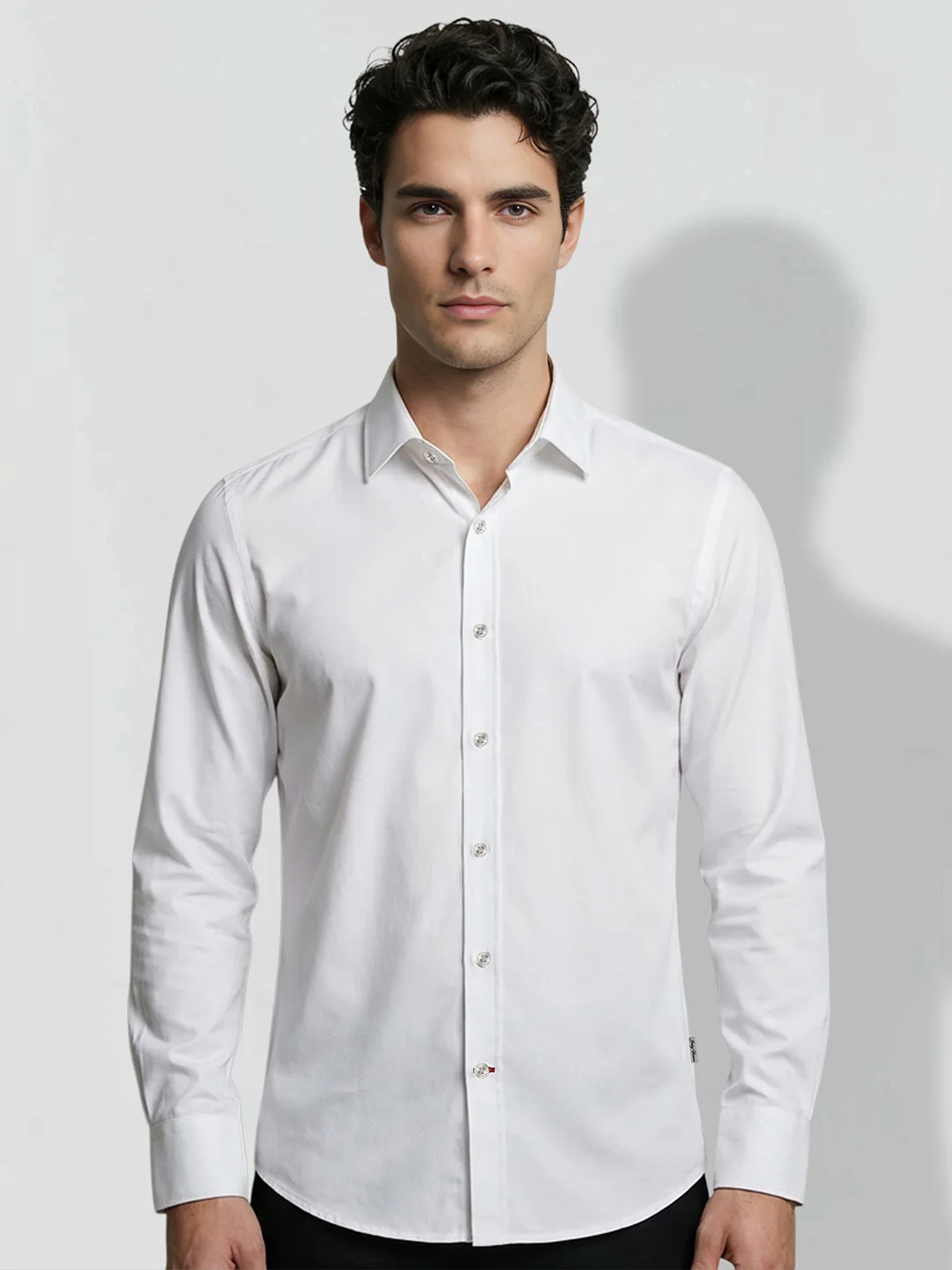 White Moderno Fit Men's Long Sleeves Spread Collar Casual Shirt by Being Human Clothing