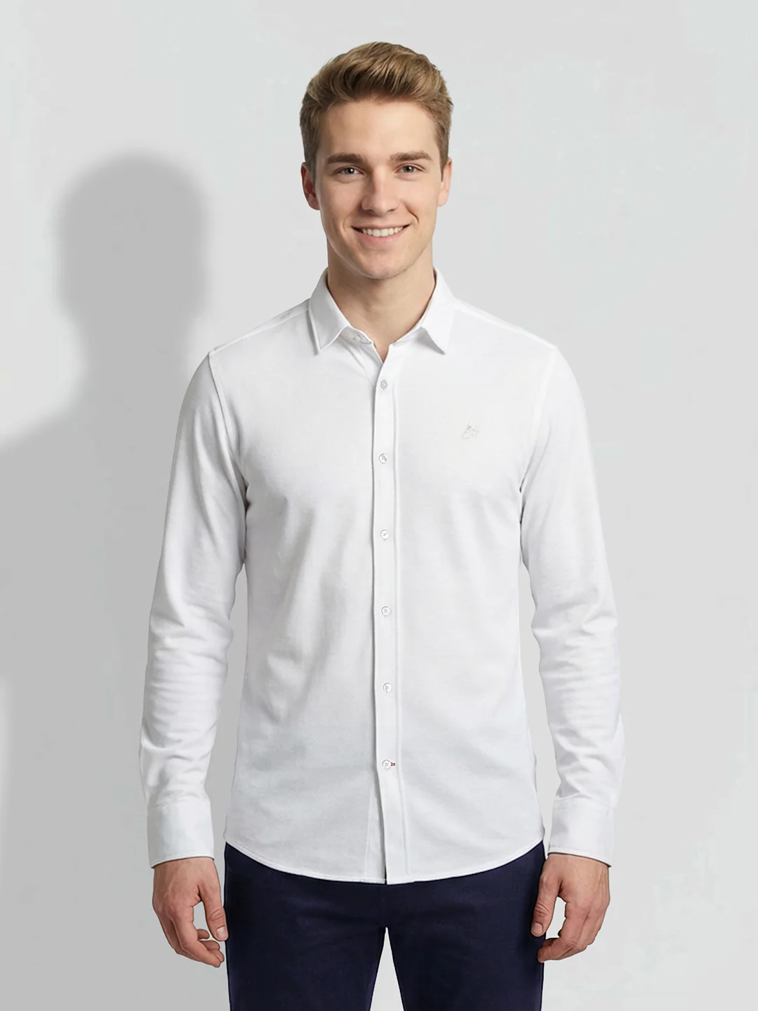 White Moderno Fit Men's Long Sleeves Spread Collar Shirt by Being Human Clothing