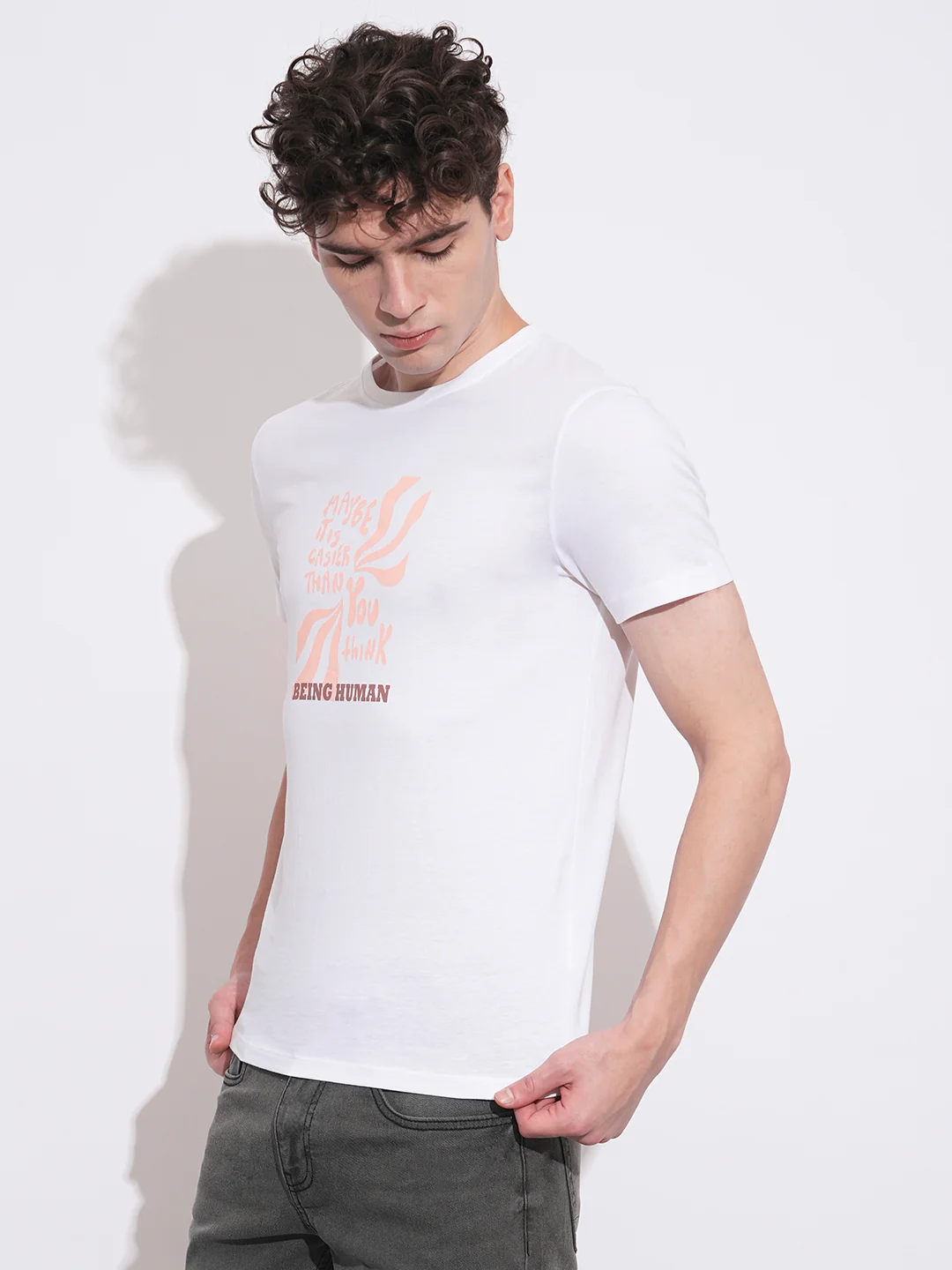 White Regular Fit Round Neck Men's T-Shirt by Being Human Clothing - Image 2
