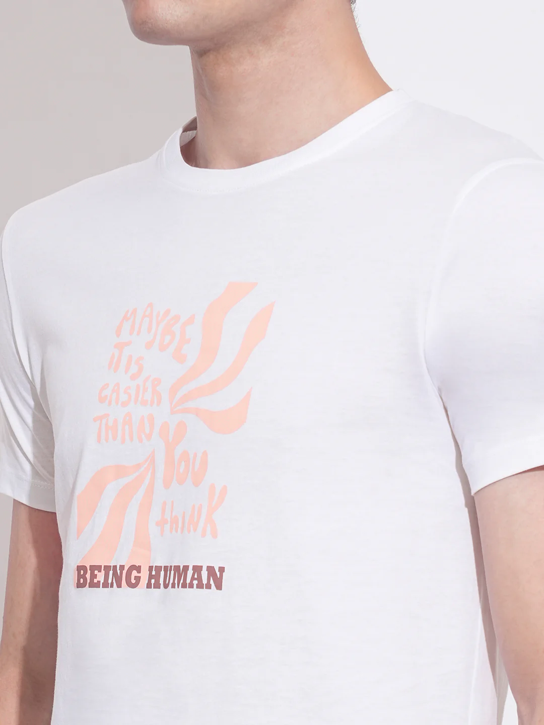 White Regular Fit Round Neck Men's T-Shirt by Being Human Clothing - Image 5