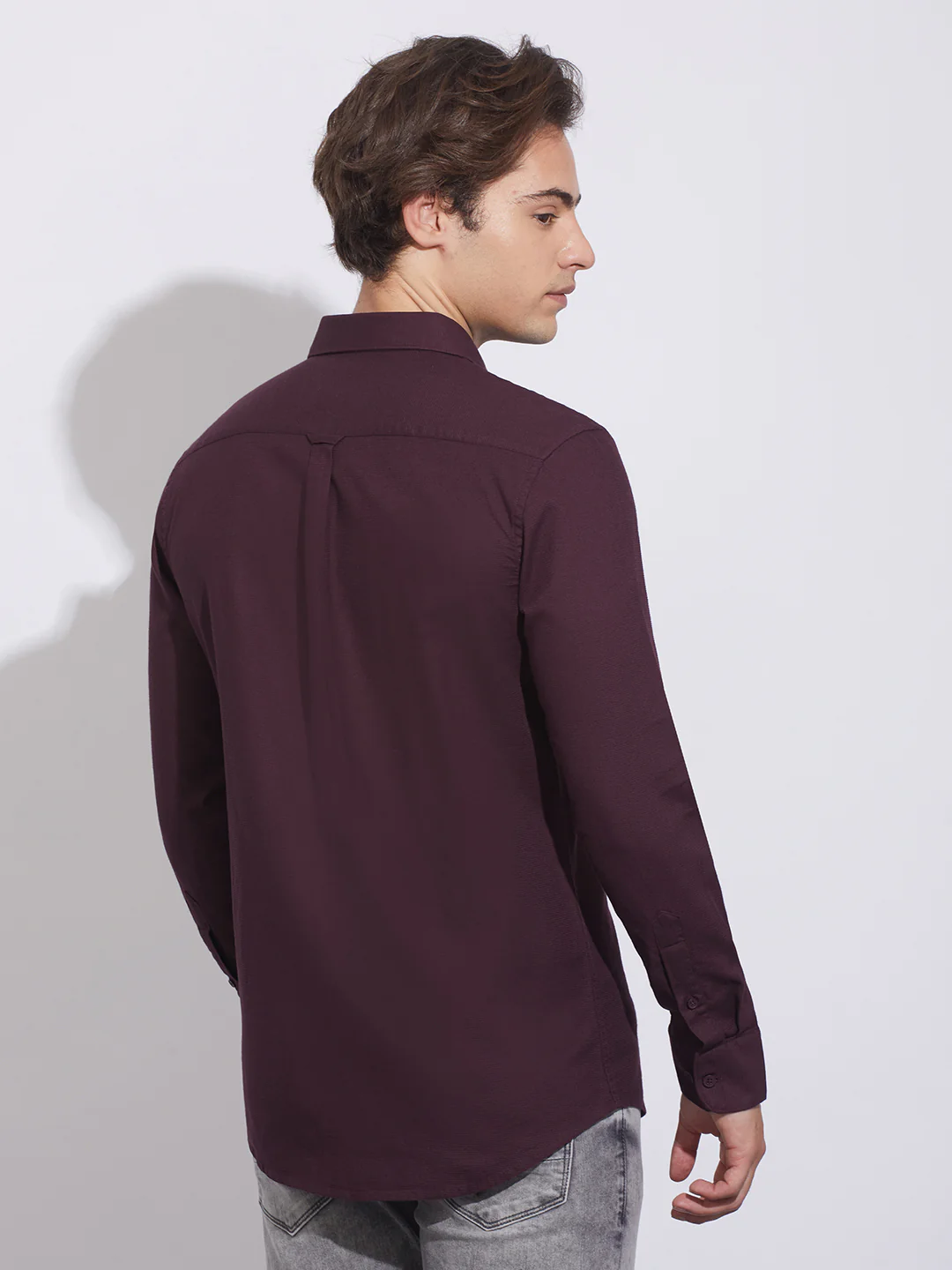 Wine Moderno Fit Regular Collar Shirt for Men by Being Human Clothing - Image 3